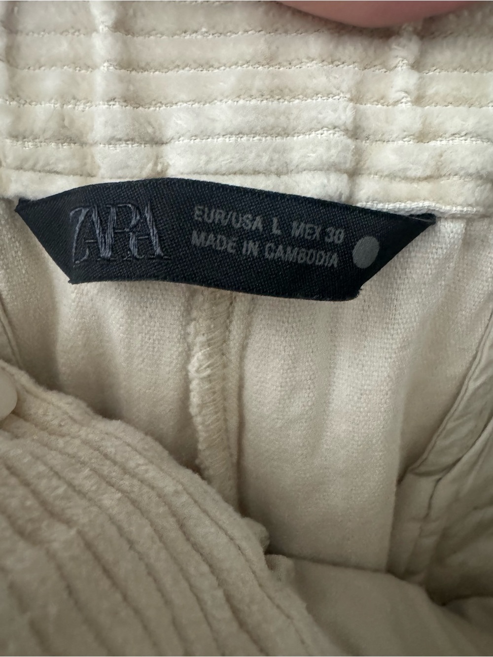 Zara Cream Barrel Leg Corduroy Pants Size Large - Picture 4 of 5